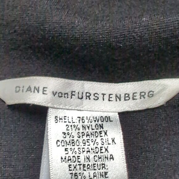 DVF Black Wool Blend Black Wrap Dress KNEE LENGTH XS - Picture 4 of 7